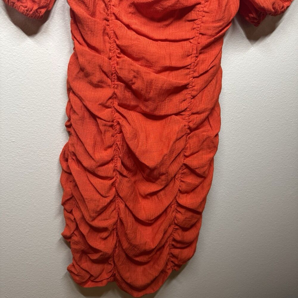 Moon River Ruched Puff Shoulder Bodycon Mini Dress in Red/Orange Women’s Size XS - Picture 4 of 8